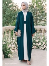 Dökümlü Taşlı Elbiseli Petrol Mavisi Abaya