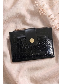 Çıtçıtlı Timsah Desen Siyah Cüzdan