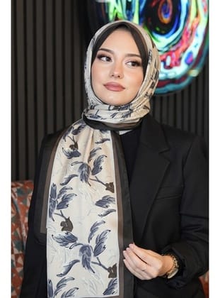 Çiçek Desen Bronz Kahve Soft Pamuk Şal 