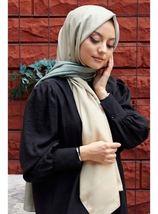 Degrade Desen Haki-Krem Soft Pamuk Şal