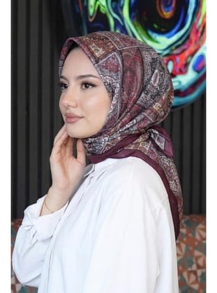 Etnik Desen Bordo Soft Pamuk Eşarp