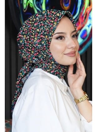 Mini Çiçek Desen Fuşya Soft Pamuk Eşarp