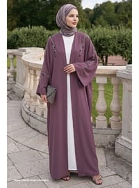 Sarmaşık Desen Taşlı Elbiseli Abaya Gül Kurusu