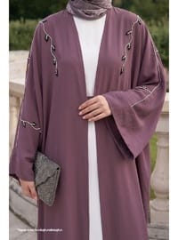 Sarmaşık Desen Taşlı Elbiseli Abaya Gül Kurusu