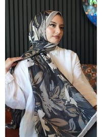 Zambak Çiçek Desen Siyah Soft Pamuk Şal