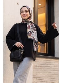 Bisiklet Yaka Uzun Kollu Oversize Penye Sweat Siyah