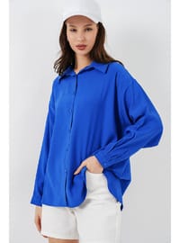 Kadın Uzun Oversize Gömlek Saks