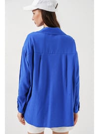 Kadın Uzun Oversize Gömlek Saks