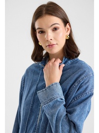 Fermuar Kapamalı Bağcık Detaylı Soft Denim Ceket Pantolon İkili Takım MAVİ
