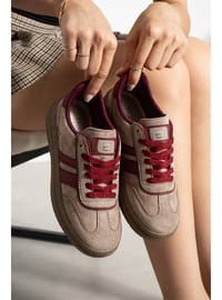 Bej Bordo Kadın Sneaker Spor Ayakkabı Günlük Rahat Tabanlı Şık Casual Ayakkabı
