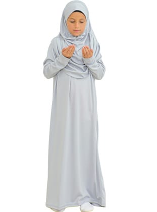 Çocuk Namaz Elbisesi Seti 8-12 Yaş Gri