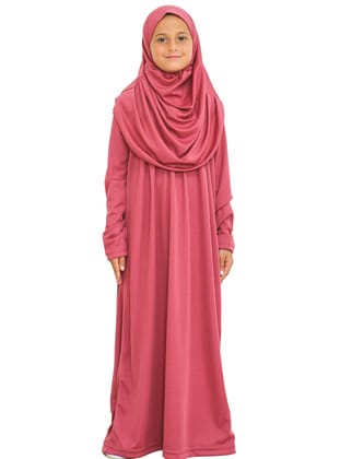 Çocuk Namaz Elbisesi Seti 8-12 Yaş Gül Kurusu