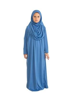 Çocuk Namaz Elbisesi Seti 8-12 Yaş İndigo