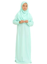 Çocuk Namaz Elbisesi Seti 8-12 Yaş Mint Yeşili