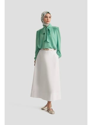 Boyun Kurdele Desenli Tunik-Mint 25YT303