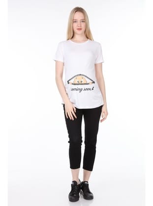 IŞŞIL 4473-Fermuardan Bakan Bebek Viskon Hamile Kısa Kol T-Shirt Beyaz
