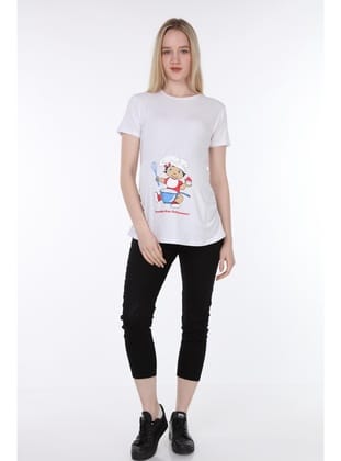 IŞŞIL 4475-Annesinin Kızı Geliyooor Viskon Hamile Kısa Kol T-Shirt Beyaz