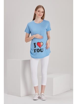 IŞŞIL 4490-Kalpten Bakan Bebek Kısa Kol Viskon Hamile T-Shirt BEBE MAVİ