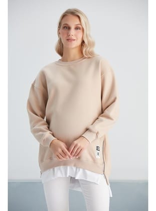 IŞŞIL 6465-Üç İplik Penye Yünlü Hamile Giyim SweatShirt Bej