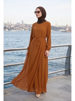 Kolları Lastikli Astarlı Elbise A.kahve 25YT927
