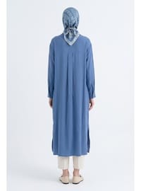 Gizli Patlı Tam Boy Düğmeli Gömlek Yaka 120 cm Boy Tunik İndigo