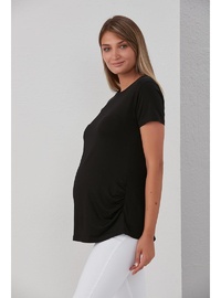 Viskon Körüklü Düz Hamile Kısa Kol T Shirt Siyah