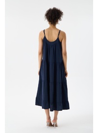 Işıl 1077 Muslin Kumaş Askılı OverSize Hamile Elbise Lacivert