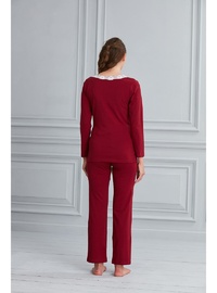 Pamuk Kruvaze Emzirme Detay Hamile Pijama Takım Bordo