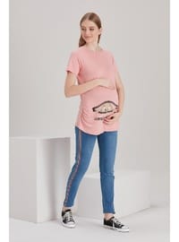 Işıl 4473 Fermuardan Bakan Bebek Viskon Hamile Kısa Kol T Shirt Pudra