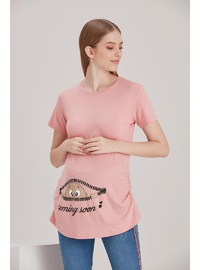 Işıl 4473 Fermuardan Bakan Bebek Viskon Hamile Kısa Kol T Shirt Pudra