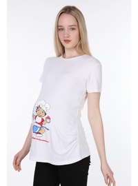 Viskon Hamile Kısa Kol T Shirt Beyaz