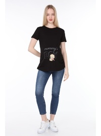 Viskon Hamile Kısa Kol T Shirt Siyah