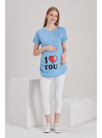 Işıl 4490 Kalpten Bakan Bebek Kısa Kol Viskon Hamile T Shirt Bebe Mavi