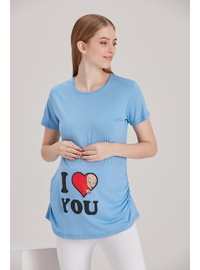 Işıl 4490 Kalpten Bakan Bebek Kısa Kol Viskon Hamile T Shirt Bebe Mavi