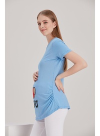 Işıl 4490 Kalpten Bakan Bebek Kısa Kol Viskon Hamile T Shirt Bebe Mavi