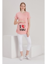 Işıl 4490 Kalpten Bakan Bebek Kısa Kol Viskon Hamile T Shirt Pudra