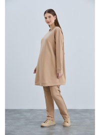 IŞŞIL 4538 Lycra İki İplik Penye Şeritli Hamile Eşofman Takım Bej
