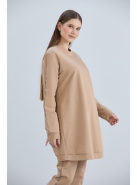 IŞŞIL 4538 Lycra İki İplik Penye Şeritli Hamile Eşofman Takım Bej