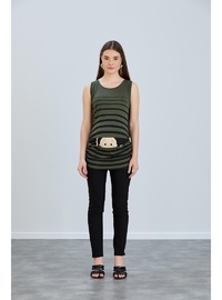 IŞŞIL 4542 Hamile T Shirt Askılı Kol Çizgili Bakan Bebek Haki