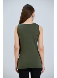 IŞŞIL 4542 Hamile T Shirt Askılı Kol Çizgili Bakan Bebek Haki