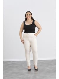Işıl 4551 Büyük Beden Kadın Kız Kumaş Pantolon Bej