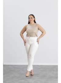 Işıl 4551 Büyük Beden Kadın Kız Kumaş Pantolon Ekru