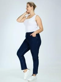 Işıl 505 Bilek Boy Boru Paça Büyük Beden Esnek Kot Pantolon Koyu Mavi