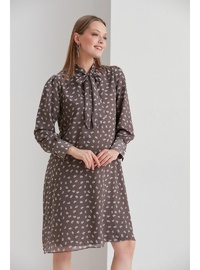 Işıl 5065 Fular Yaka Lale Desen Hamile Şifon Tunik Elbise Vizon