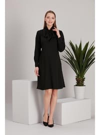 Işıl 5065 Fular Yaka Tesettür Hamile Crep Tunik Elbise Siyah