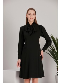 Işıl 5065 Fular Yaka Tesettür Hamile Crep Tunik Elbise Siyah