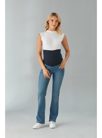 IŞŞIL 615 Hamile Karın Bandlı Lycra İspanyol Paça Kot Pantolon Mavi