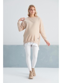 IŞŞIL 6465 Üç İplik Penye Yünlü Hamile Giyim SweatShirt Bej