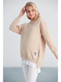 IŞŞIL 6465 Üç İplik Penye Yünlü Hamile Giyim SweatShirt Bej