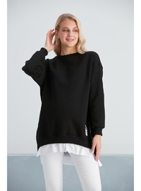 Işıl 6465 Üç İplik Penye Yünlü Hamile Giyim Sweatshirt Siyah